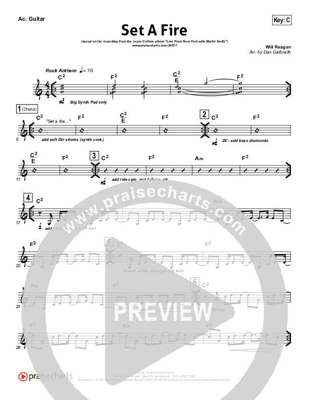 Set A Fire Rhythm Chart (Martin Smith / Jesus Culture)