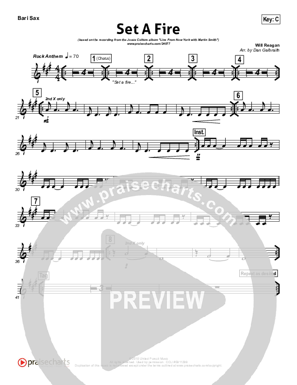 Set A Fire Bari Sax (Martin Smith / Jesus Culture)