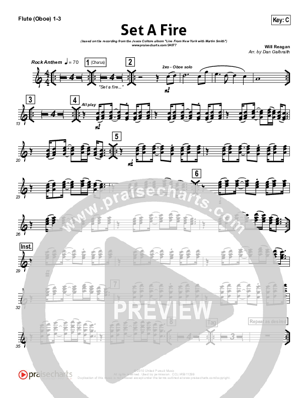 Set A Fire Flute/Oboe 1/2/3 (Martin Smith / Jesus Culture)