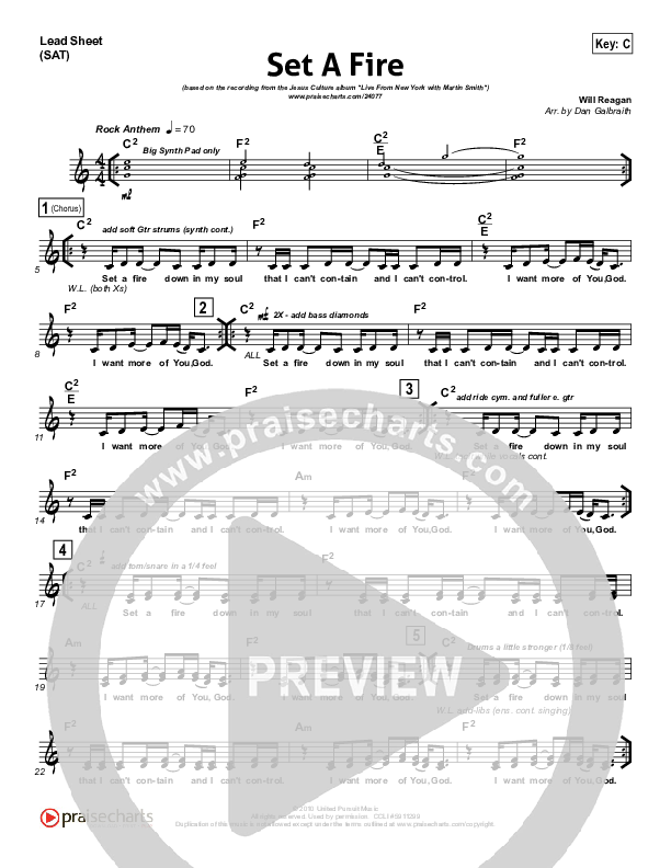 Set A Fire Lead Sheet (SAT) (Martin Smith / Jesus Culture)
