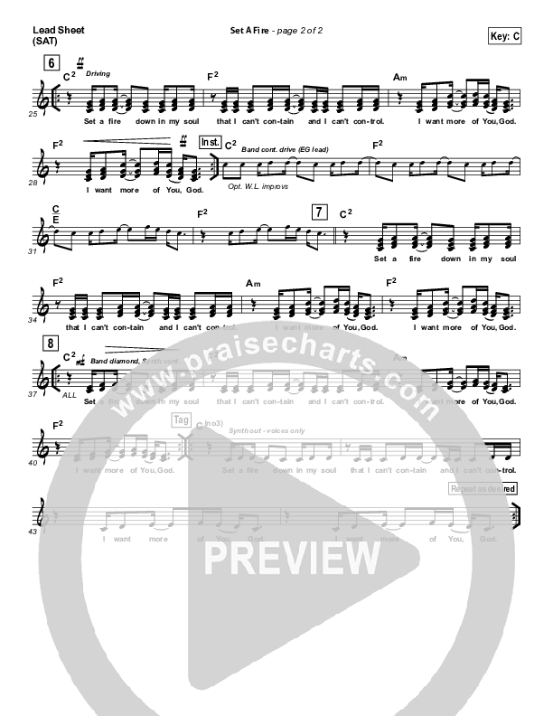 Set A Fire Lead Sheet (SAT) (Martin Smith / Jesus Culture)