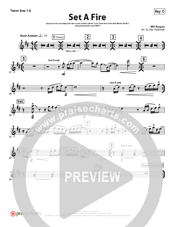 Set A Fire Tenor Sax 1/2 (Martin Smith / Jesus Culture)