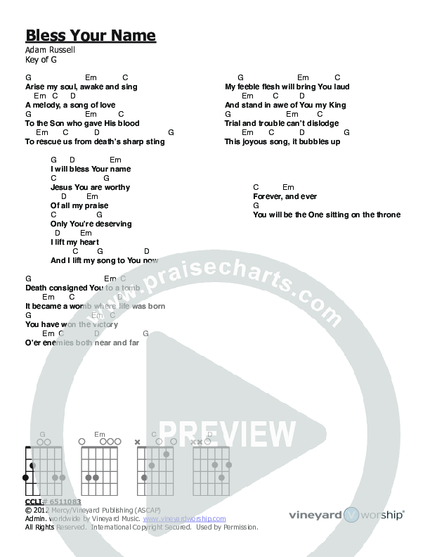 Bless Your Name Chords & Lyrics (Vineyard Worship)