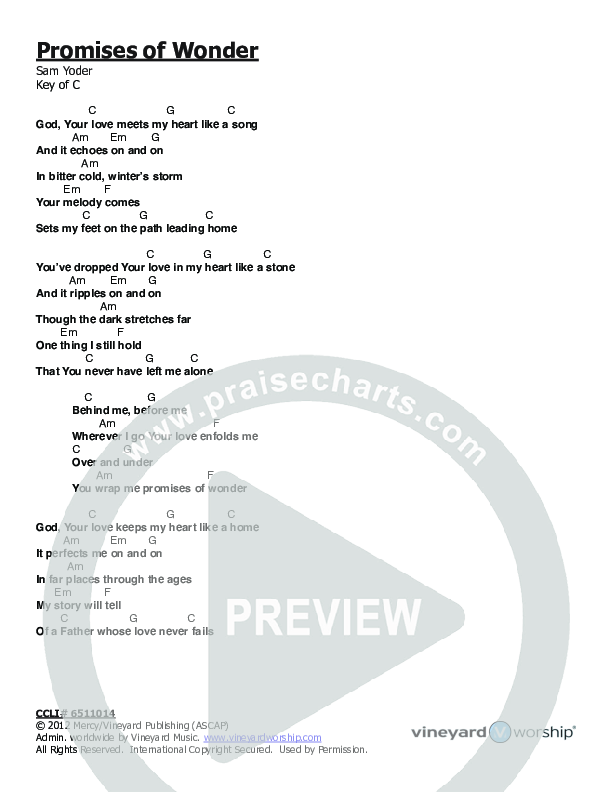 Promises Of Wonder Chords & Lyrics (Vineyard Worship)
