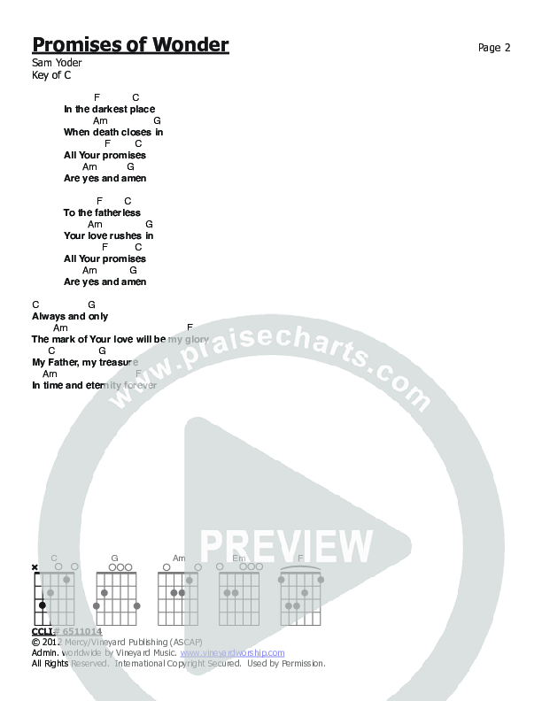 Promises Of Wonder Chords & Lyrics (Vineyard Worship)