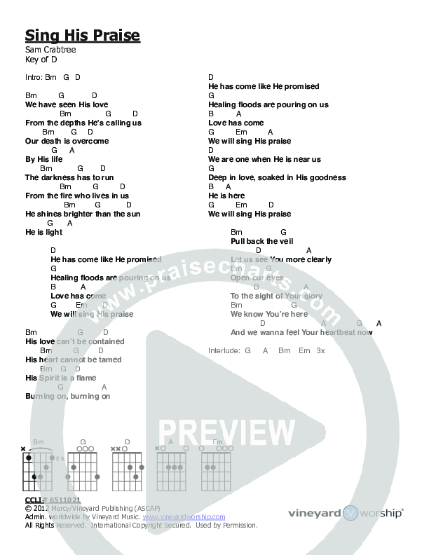 Sing His Praise Chords & Lyrics (Vineyard Worship)