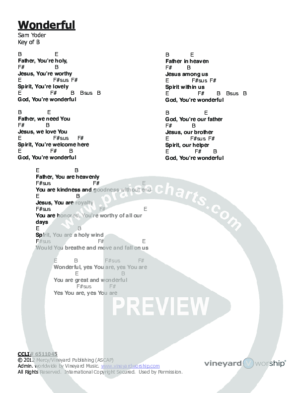Wonderful Chords & Lyrics (Vineyard Worship)