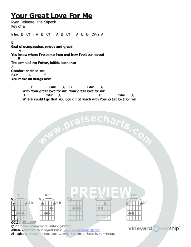 Your Great Love For Me Chords & Lyrics (Vineyard Worship)