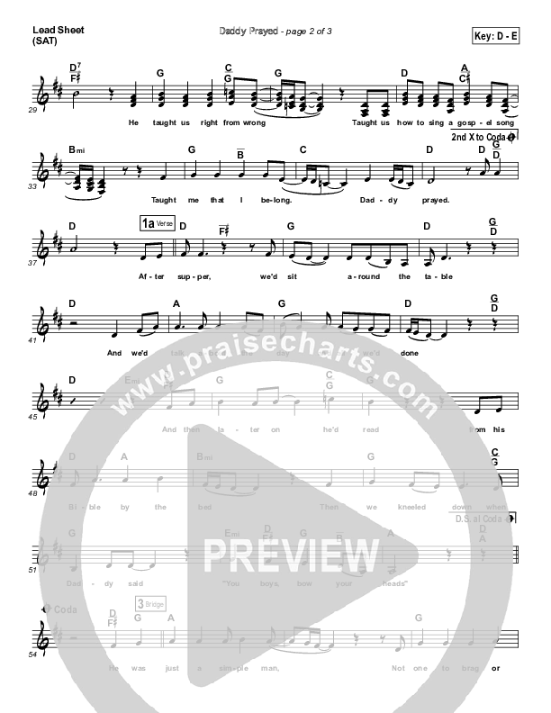 Daddy Prayed Lead Sheet (Brad Henderson)