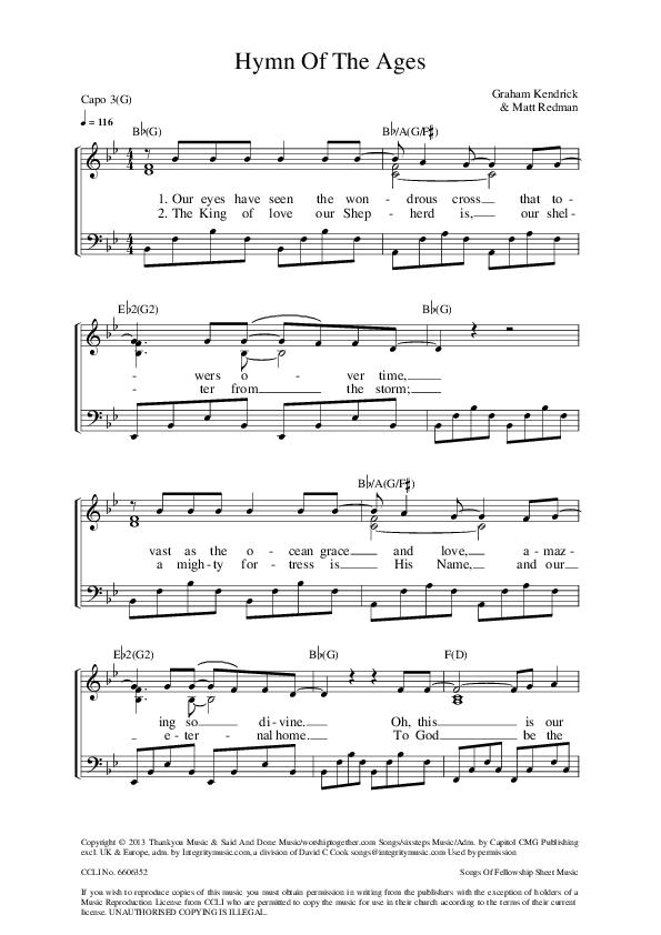 Hymn Of The Ages Piano/Vocal (Graham Kendrick / Matt Redman)