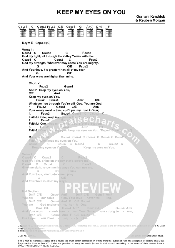 Keep My Eyes On You Chords & Lyrics (Graham Kendrick / Reuben Morgan)