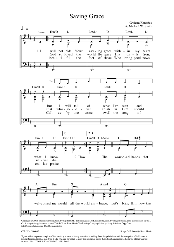 Saving Grace Piano/Vocal (Graham Kendrick / Michael W. Smith)