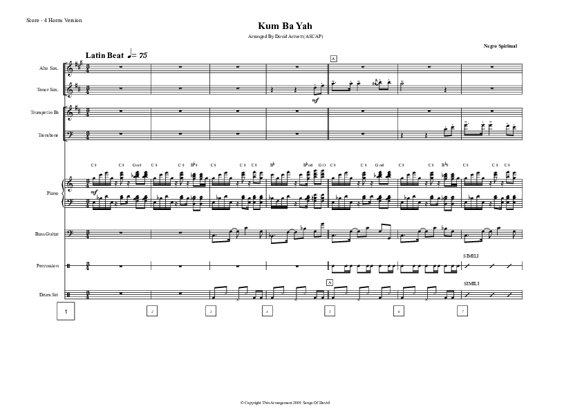 Kum Ba Yah (Instrumental) Conductor's Score (David Arivett)