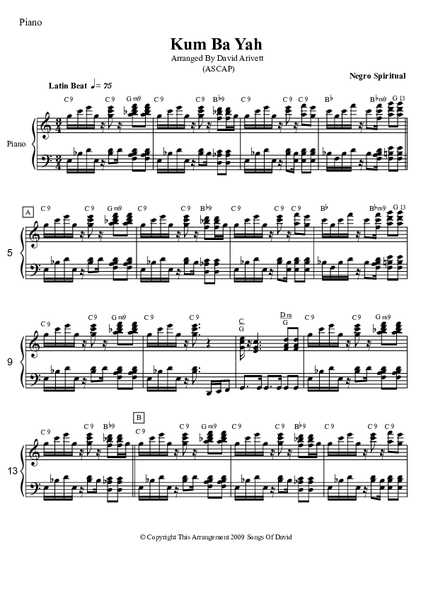 Kum Ba Yah (Instrumental) Piano Sheet (David Arivett)