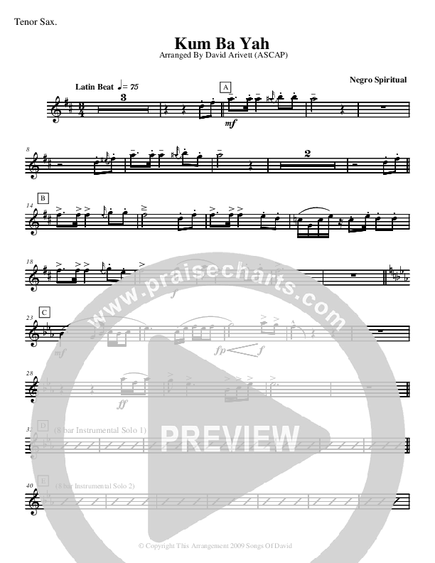 Kum Ba Yah (Instrumental) Tenor Sax 2 (David Arivett)
