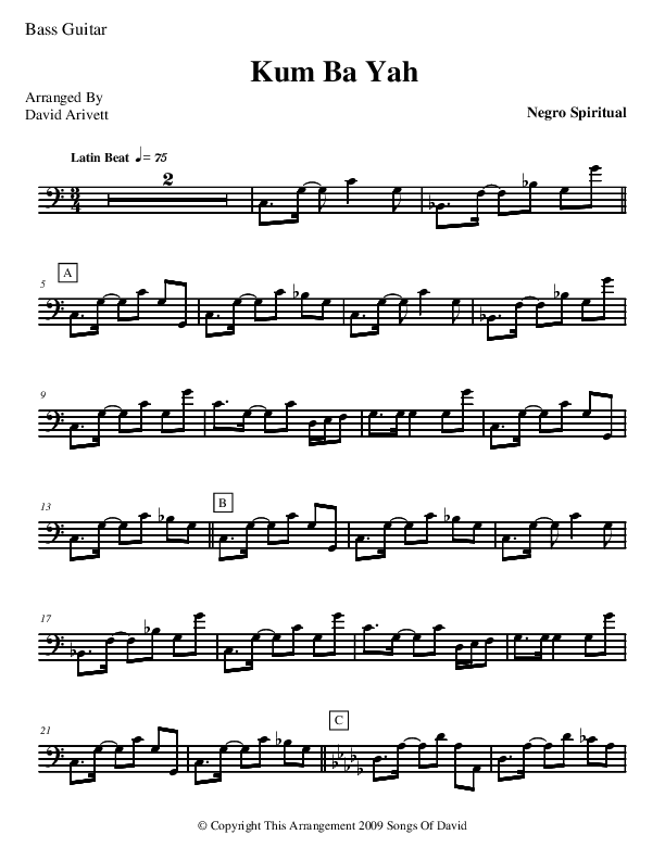 Kum Ba Yah (Instrumental) Bass Guitar (David Arivett)