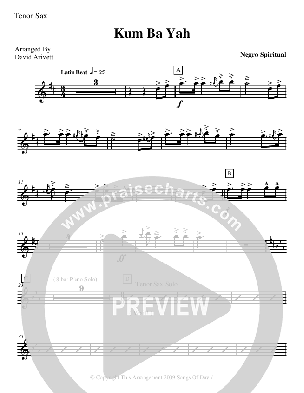 Kum Ba Yah (Instrumental) Tenor Sax 2 (David Arivett)