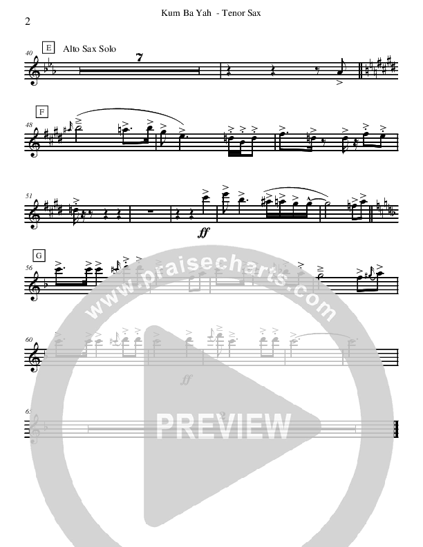 Kum Ba Yah (Instrumental) Tenor Sax 2 (David Arivett)