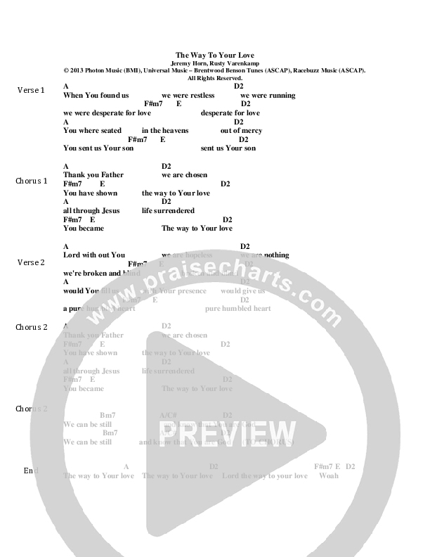 The Way To Your Love Chords & Lyrics (Jeremy Horn)