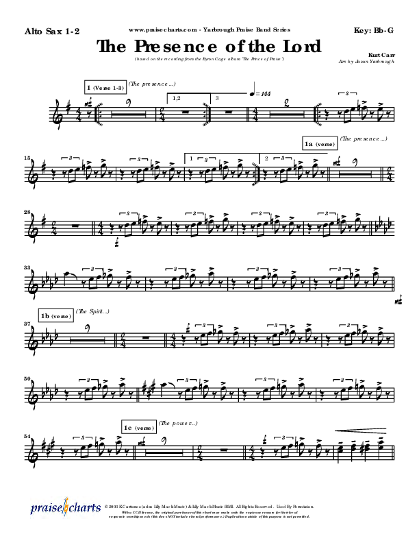 The Presence Of The Lord Is Here Alto Sax 1/2 (Byron Cage)