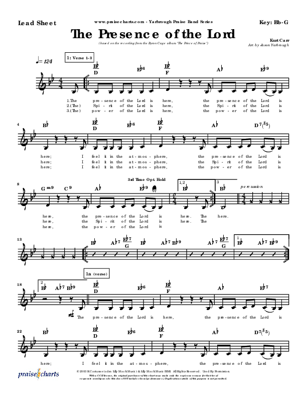 The Presence Of The Lord Is Here Lead Sheet (Byron Cage)