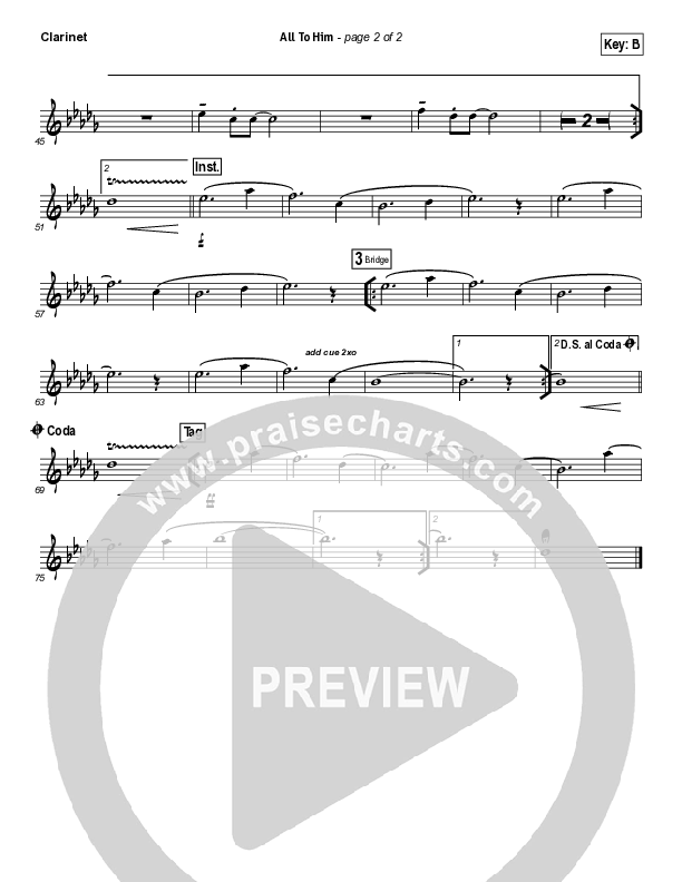 All To Him Clarinet (Cory Asbury / New Life Worship)