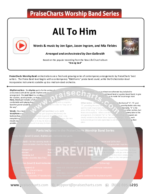 All To Him Cover Sheet (Cory Asbury / New Life Worship)