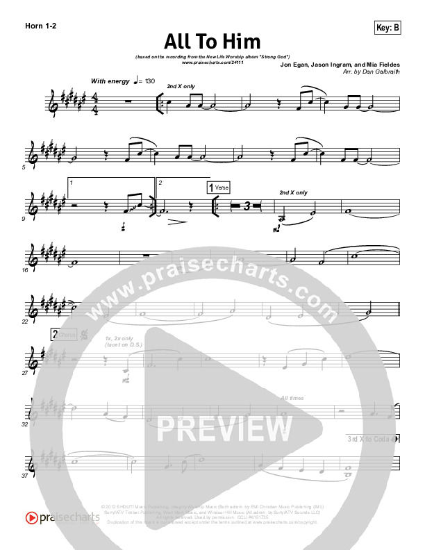 All To Him Brass Pack (Cory Asbury / New Life Worship)