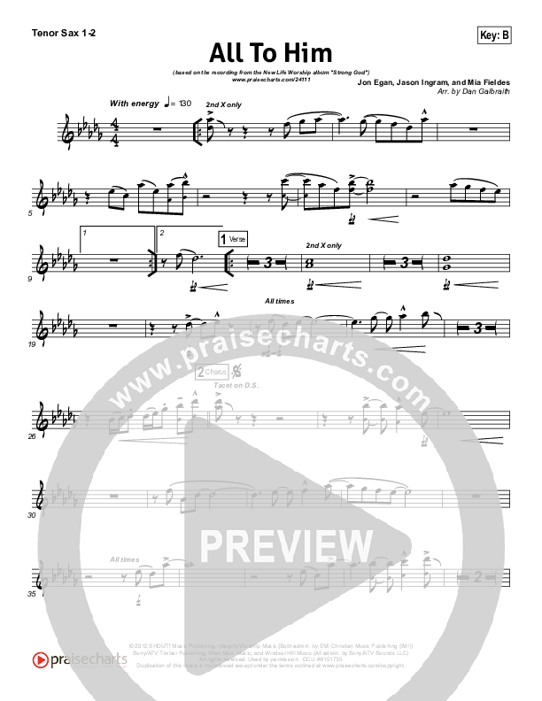 All To Him Tenor Sax 1/2 (Cory Asbury / New Life Worship)
