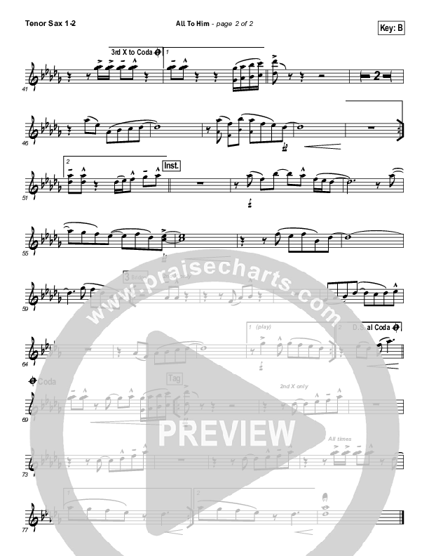 All To Him Tenor Sax 1/2 (Cory Asbury / New Life Worship)