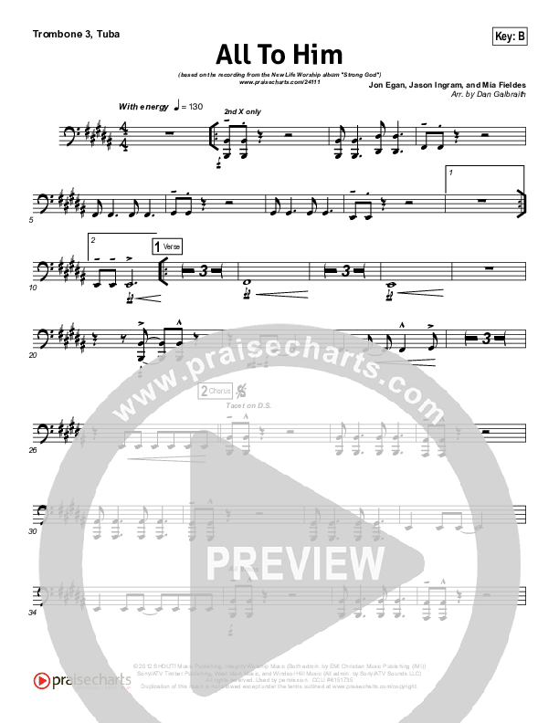 All To Him Trombone 3/Tuba (Cory Asbury / New Life Worship)