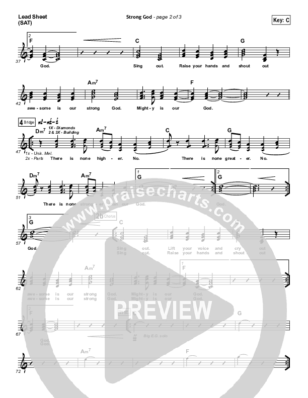 Strong God Lead Sheet (SAT) (Jon Egan / New Life Worship)