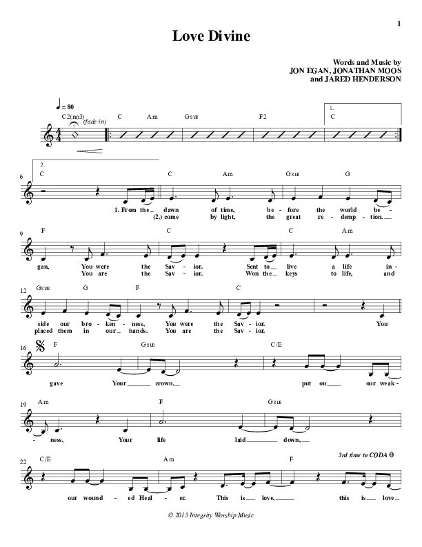 Love Divine Lead Sheet (Rachael Kiehne / Jonathan Moos / New Life Worship)