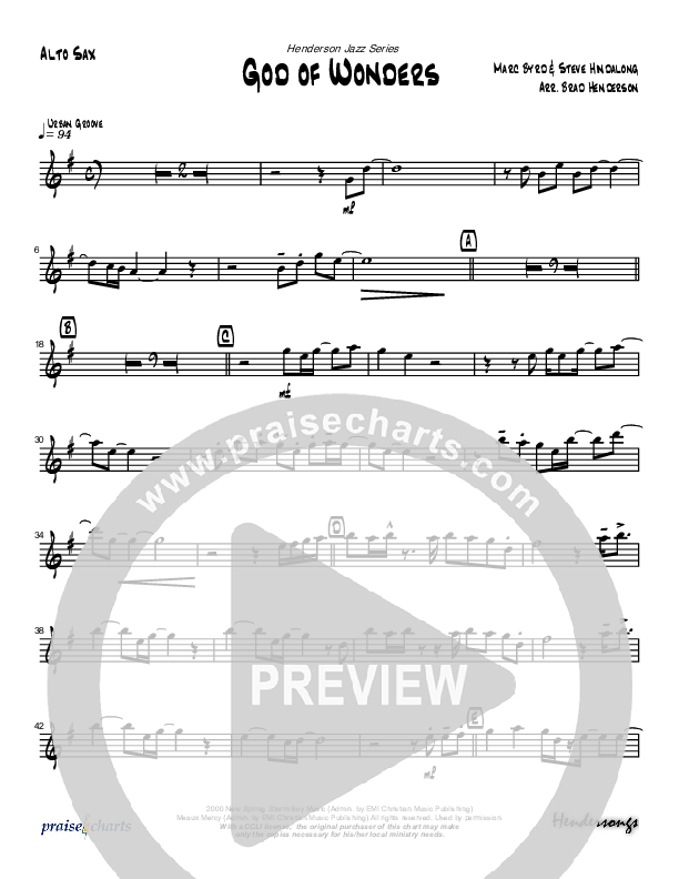 God Of Wonders (Instrumental) Alto Sax (Brad Henderson)