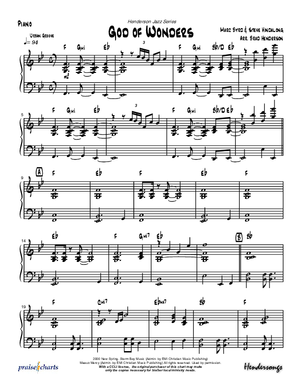 God Of Wonders (Instrumental) Piano Sheet (Brad Henderson)