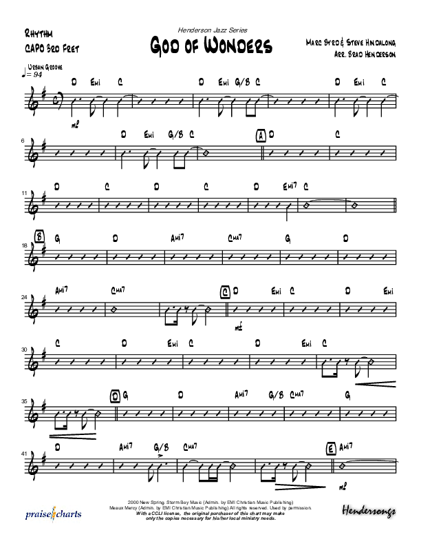 God Of Wonders (Instrumental) Rhythm Chart (Brad Henderson)