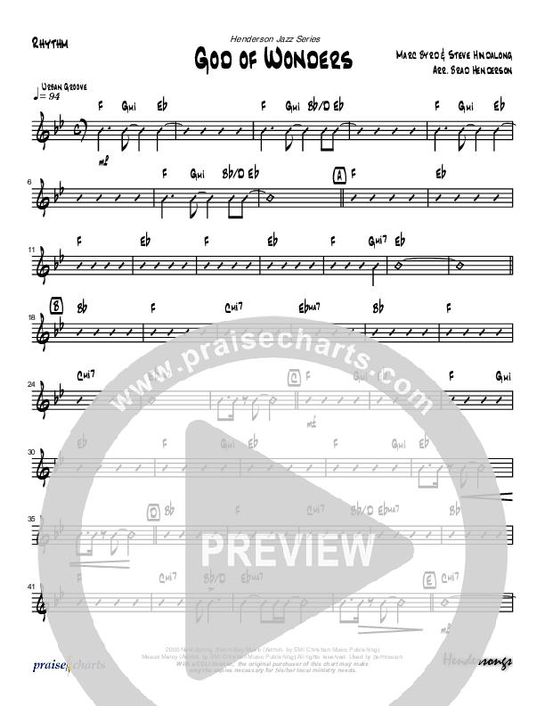 God Of Wonders (Instrumental) Rhythm Chart (Brad Henderson)