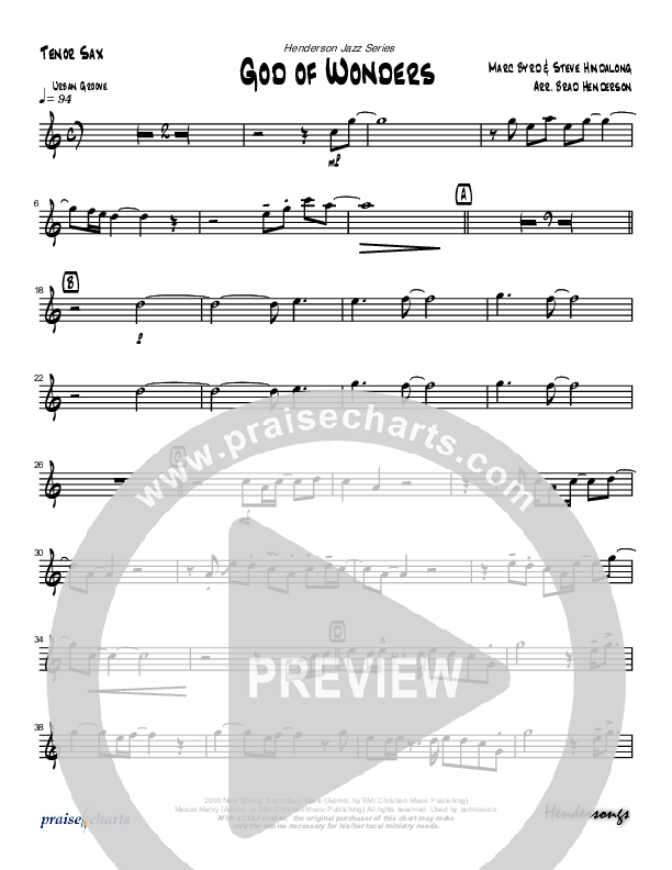 God Of Wonders (Instrumental) Tenor Sax 2 (Brad Henderson)