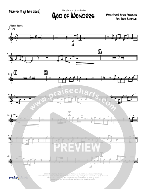 God Of Wonders (Instrumental) Trumpet 2 (Brad Henderson)
