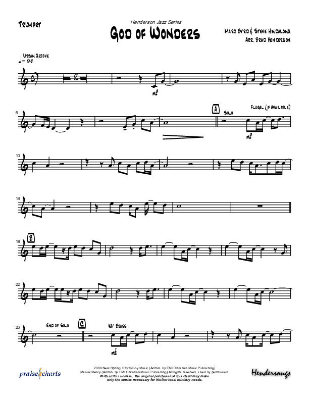God Of Wonders (Instrumental) Trumpet (Brad Henderson)