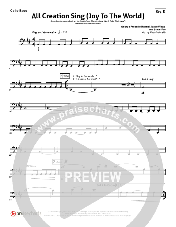 All Creation Sing (Joy To The World) Cello/Bass (Seth Condrey / North Point Worship)