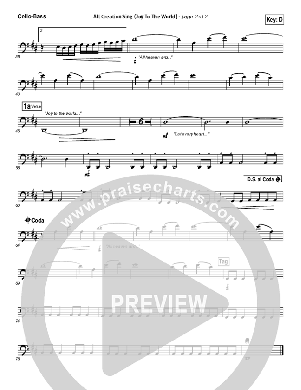 All Creation Sing (Joy To The World) Cello/Bass (Seth Condrey / North Point Worship)