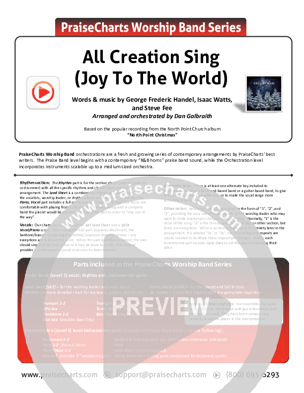 All Creation Sing (Joy To The World) Cover Sheet (Seth Condrey / North Point Worship)