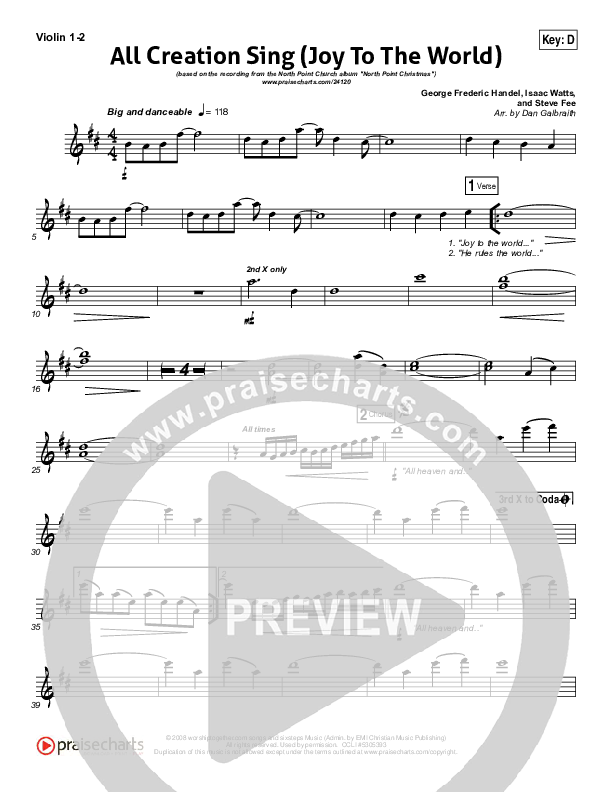 All Creation Sing (Joy To The World) Violin 1/2 (Seth Condrey / North Point Worship)
