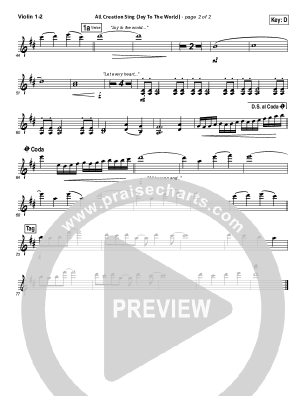 All Creation Sing (Joy To The World) Violin 1/2 (Seth Condrey / North Point Worship)