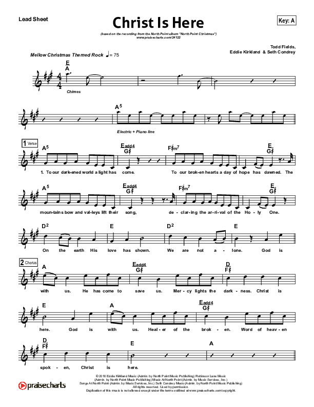 Christ Is Here Lead Sheet (Todd Fields / North Point Worship)