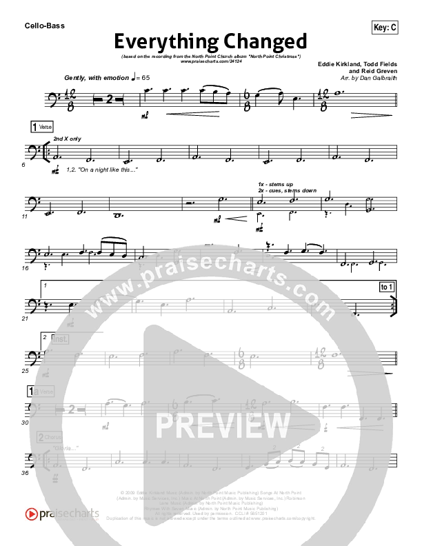 Everything Changed Cello/Bass (Eddie Kirkland / North Point Worship)