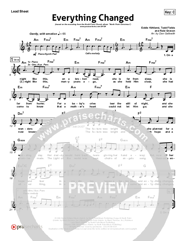 Everything Changed Lead Sheet (SAT) (Eddie Kirkland / North Point Worship)