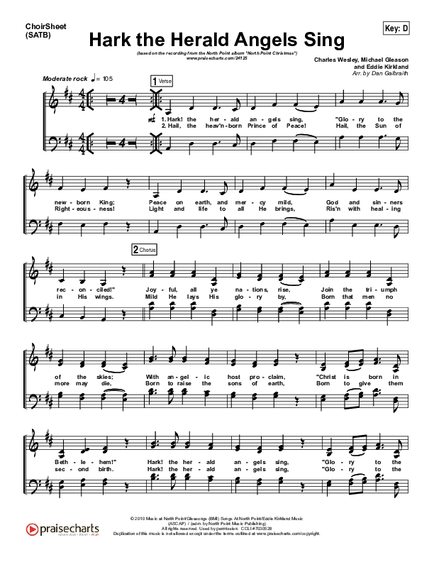 Hark The Herald Angels Sing Choir Sheet (SATB) (Eddie Kirkland / North Point Worship)