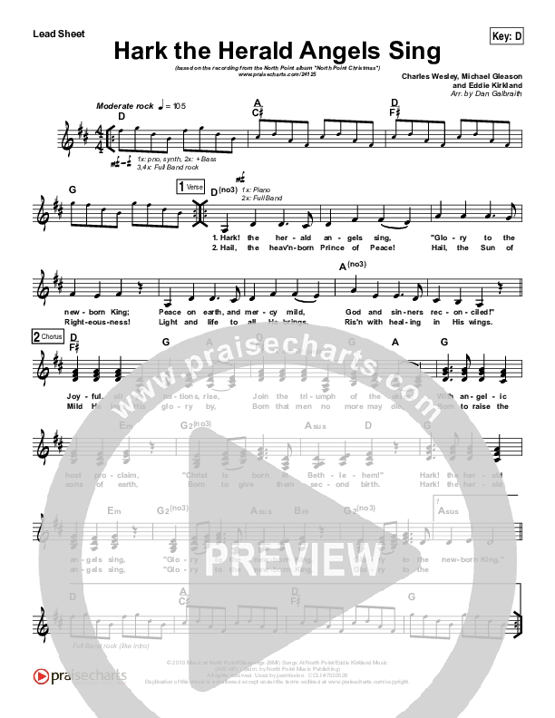 Hark The Herald Angels Sing Lead Sheet (SAT) (Eddie Kirkland / North Point Worship)